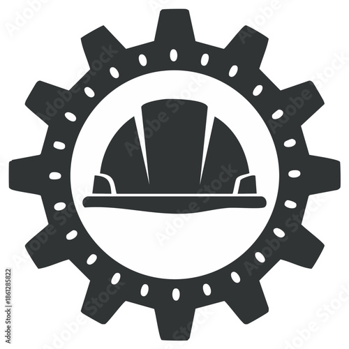 Industry icon with gear and hard hat symbolizing construction and engineering