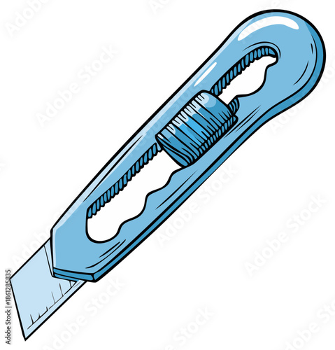 Blue Utility Knife Illustration Isolated On White Background