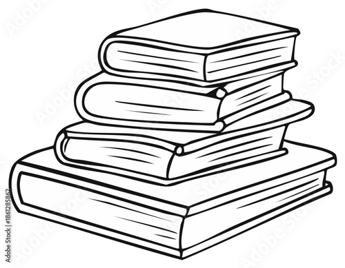 Stack of five hardback books in a simple black and white line drawing