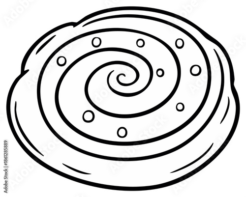 A simple doodle of a swirled cinnamon bun pastry illustration for coloring