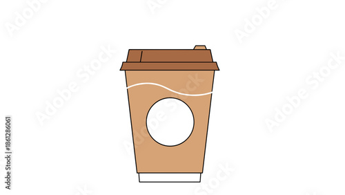 Coffee cup with lid on white background in simple design  