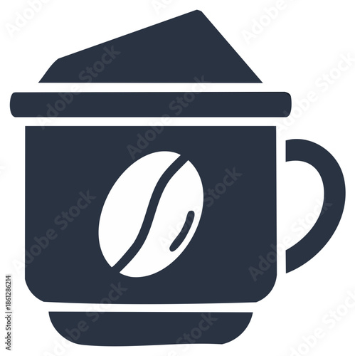 Dark Coffee Cup with Bean Icon Graphic Glyph for Cafes and Coffee Shops