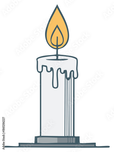 Cartoon candle illustration with a bright glowing flame and melting wax
