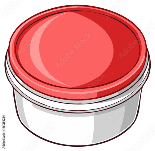 Vector illustration of a round plastic food container with a red lid