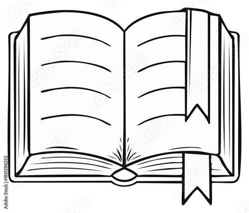 Open Book Outline with Bookmark, Literature and Knowledge, Education and Learning