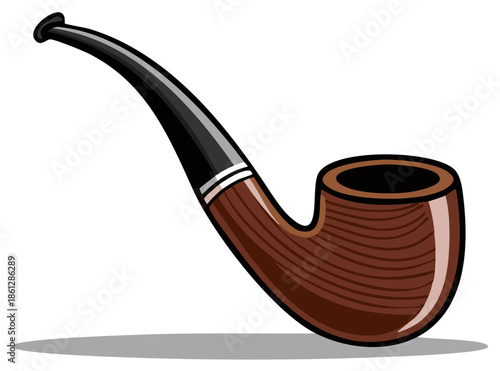 Classic Wooden Smoking Pipe with Black Mouthpiece Vector Illustration