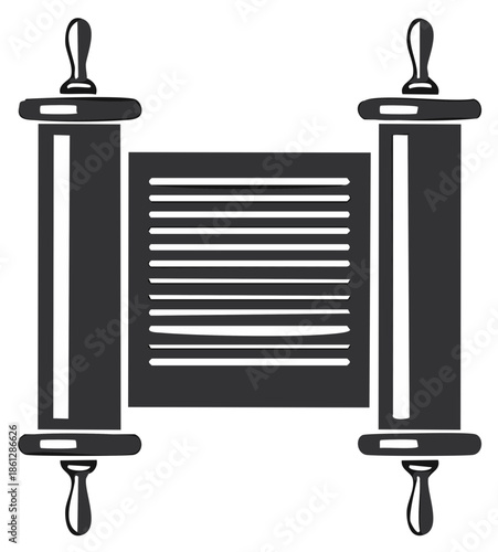 Illustration of a Torah Scroll in Black and White