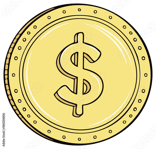 Golden coin with a large dollar sign illustration