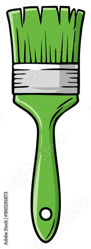 Green Paintbrush Bristles and Handle, Artist's Painting Supply, Brush Tool for Art and Craft, Painter Decorator Equipment