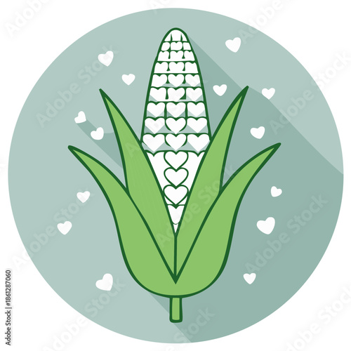 Stylized Corn on the Cob Filled with Love Hearts Icon or Graphic