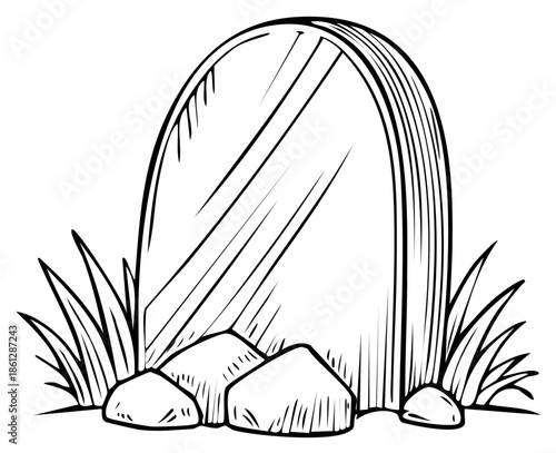 Simple Gravestone Illustration Rocks and Grass Grave Markers Funeral Symbol