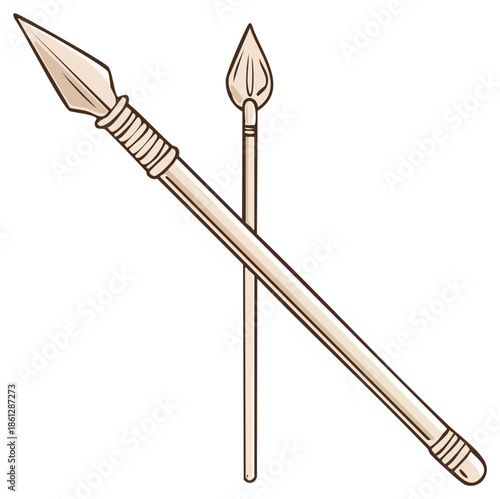 Cartoon illustration of crossed spears for hunting or warfare with sharp tips.