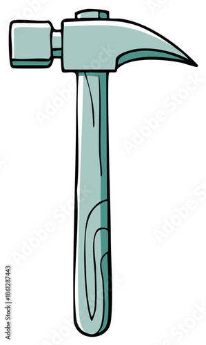 Hand drawn cartoon claw hammer tool with wood grain texture on handle
