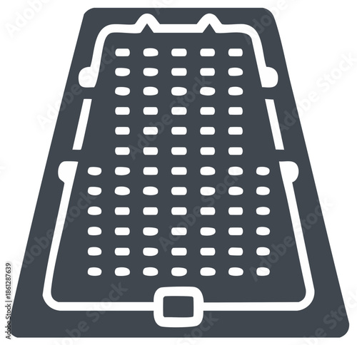 Dark gray cheese grater kitchen tool icon with white details for culinary preparation