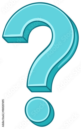 Large light blue three dimensional question mark graphic symbolizing inquiry, problem solving, and uncertainty.