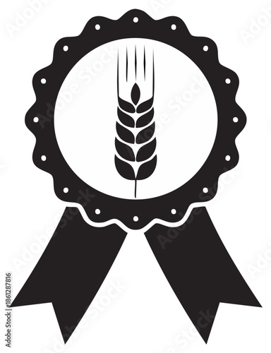 Award Ribbon with Grain Wheat Ears Symbol of Quality and Agriculture Product