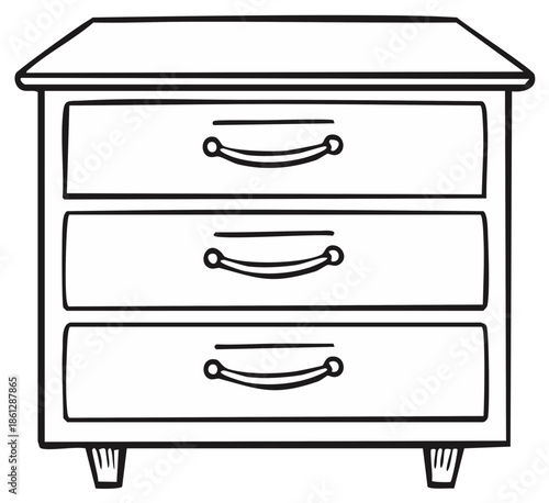 Simple Line Drawing of a Three Drawer Dresser or Chest of Drawers