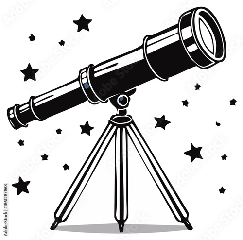 Telescope Illustration Against Starry Sky Background for Astronomy Exploration