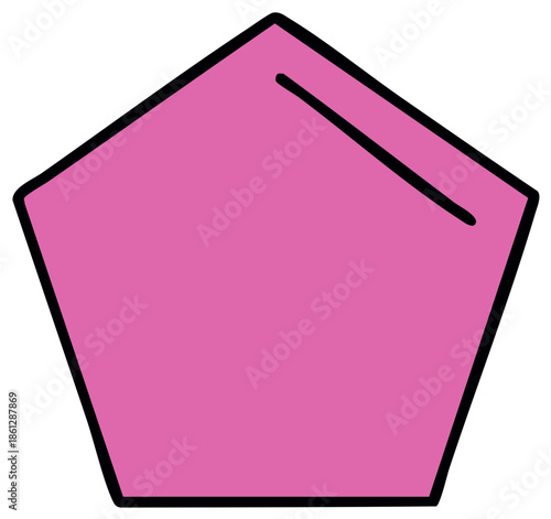 Pink polygon, geometric shape illustration, flat design, vector graphics, with black border, mathematical shapes, line art graphic