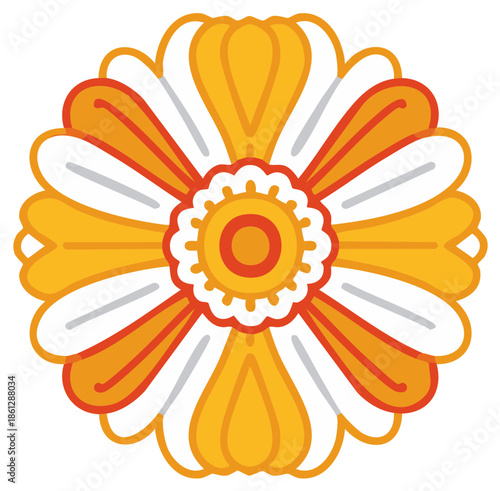Abstract Floral Design with Yellow, Orange, and White Petals, Vector Illustration