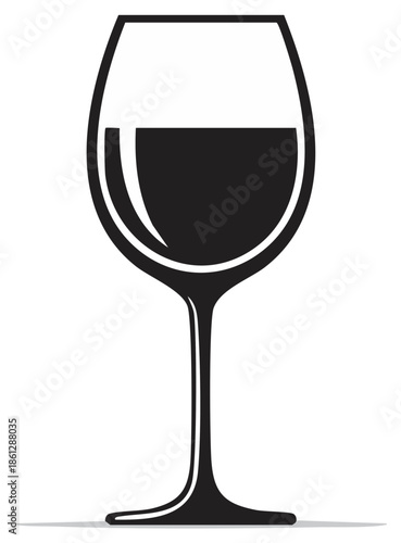 Silhouette illustration of a wine glass filled with red wine, simple design.