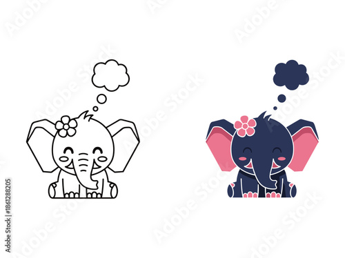 Cute cartoon elephant with thought bubble illustration
