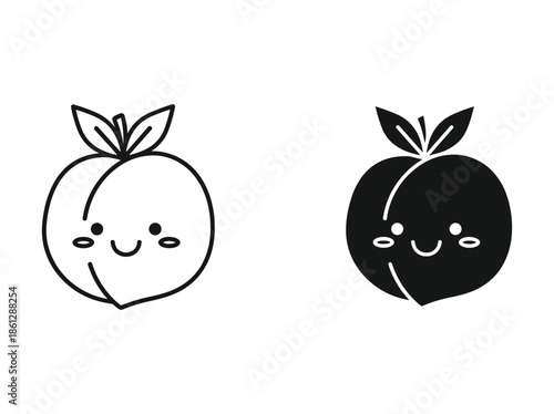 Cute peach icon set with smiling face