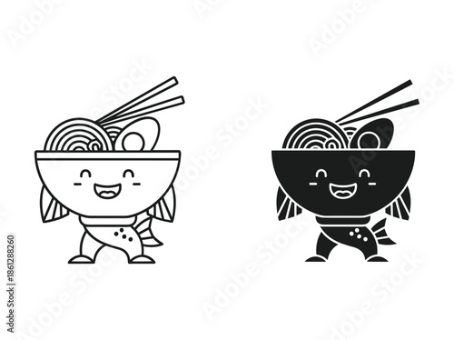Happy ramen cartoon character illustration