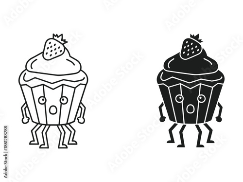 Cartoon cupcakes with strawberry topping