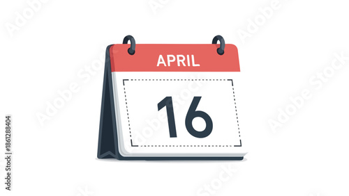 Minimalist calendar icon displaying the date April 16th, perfect for illustrating deadlines, event reminders, or important appointments in a modern,