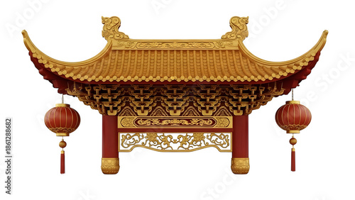 Lunar new year traditional chinese temple gate isolated on transparent background
