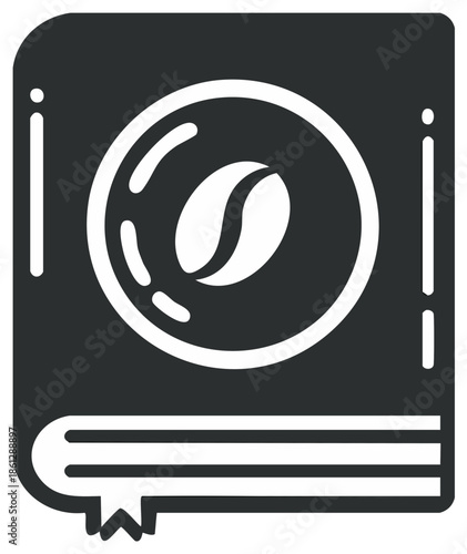 Brewing Recipes Book Icon with Coffee Bean Graphic, Beverage Guide, Cafe Menu Handbook