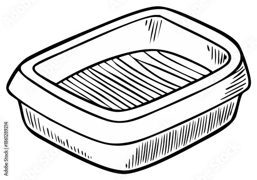 Isometric hand-drawn illustration of an empty plastic or resin container