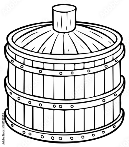 Cartoon wooden wine barrel with top, sketch illustration