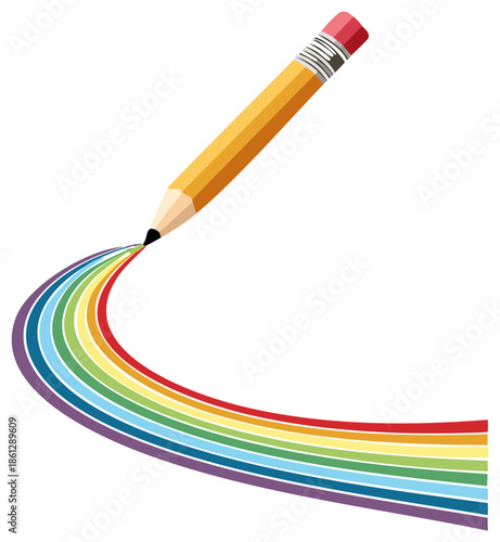 Pencil drawing a vibrant rainbow color trail creative education design or colorful creative expression concept illustration