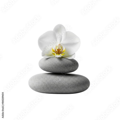 Stacked zen stones with orchid