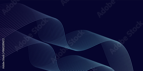 Abstract glowing wave lines on dark blue background. Dark abstract background with Shiny moving line. Modern flowing wavy lines Suit for banner, poster, cover, brochure, flyer, website.