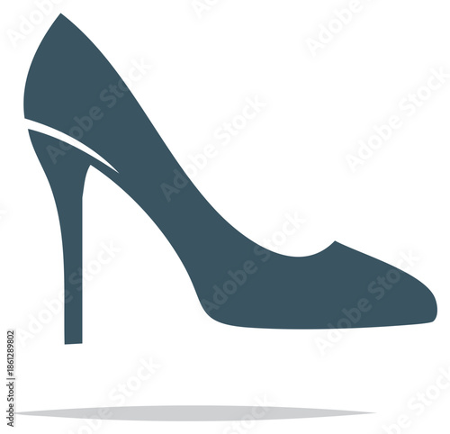 Elegant Woman's High Heel Shoe Silhouette, Stylish Fashion Icon, Single Object, Blue Grey Color