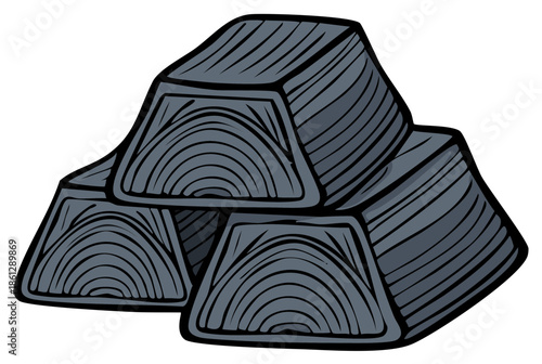 Stacked gray metal ingots with textured surfaces in a pile