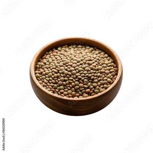Bowl full of brown lentils isolated on Transparent Background