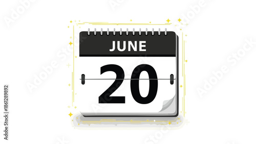A clear graphical representation of June 20th on a classic calendar icon for scheduling important events. This visual marker serves as a perfect