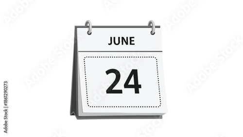 Minimalist desk calendar displaying June twenty-fourth, a clear graphic symbol for important dates, event planning, and efficient daily schedule