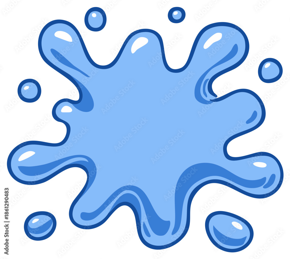 Fototapeta premium Blue liquid splash shape with small droplets and highlights