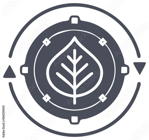 Stylized Leaf and Compass Icon in Circular Design for Nature or Eco Concepts, Direction and Growth
