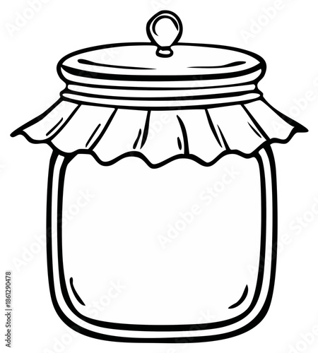 Hand-drawn jar with fabric lid filled with liquid for preserves or honey