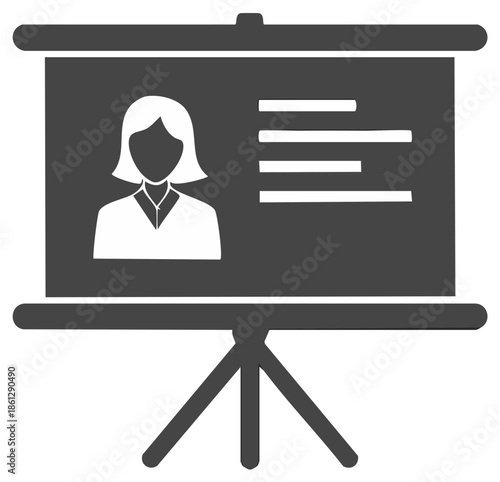 Presentation board with speaker icon and bullet points, business meeting concept