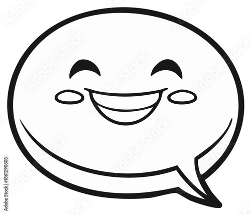 Happy speech bubble with smiling face and blushing cheeks in outline drawing