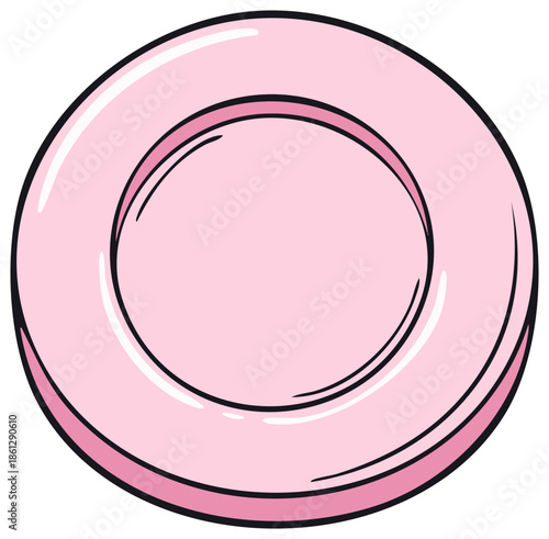 Round pink inflatable ring with dark outline and white highlights