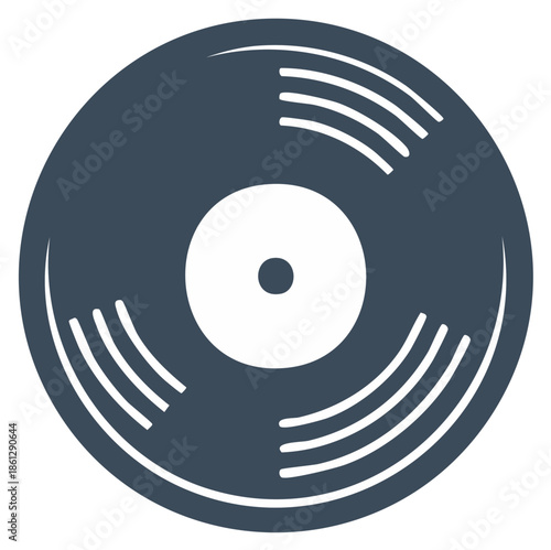 Classic vinyl record flat design icon representing retro music and audio playback symbol