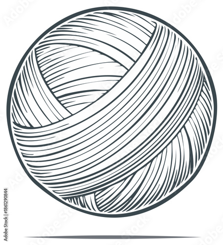 Vector illustration of a ball of yarn for knitting, isolated drawing in outline